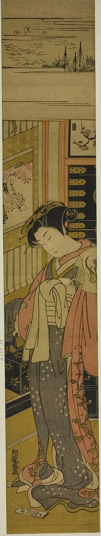 The Courtesan Kaoru of Chojiya Looking Down at a Love Letter on the Floor by Isoda Koryusai