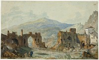 The Ancient Theater at Taormina with a View of Mount Etna, Study for Saint Non's Voyage Pittoresque de Naples et de Sicile by Louis François Cassas