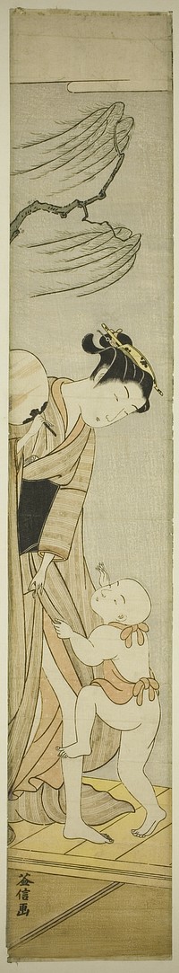 Young Woman and Boy on Veranda by Masunobu