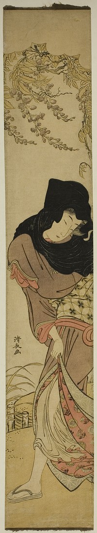 Woman under Windblown Wisteria by Torii Kiyonaga