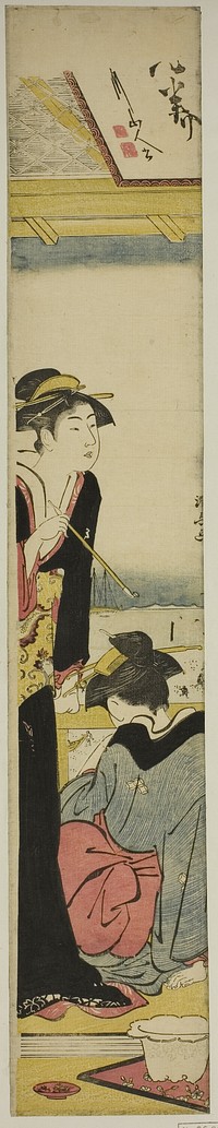 Geisha and Maid on a Balcony Overlooking the Bay by Torii Kiyonaga