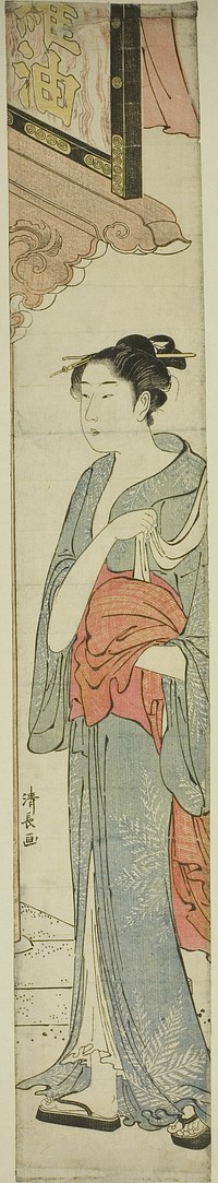 Woman Walking under a Store Sign by Torii Kiyonaga