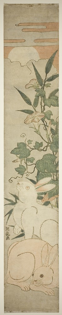 Morning-Glories, Rabbits, and Moon by Isoda Koryusai