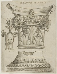 Architectural Details: Base, Capital, and Mask by Giovanni Antonio da Brescia