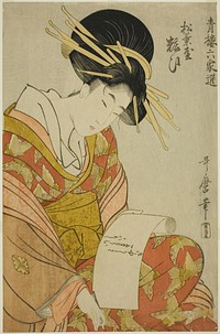 Yosooi of the Matsubaya, from the series Selections from Six Houses in Yoshiwara (Seiro rokkasen) (Matsubaya Yosooi) by Kitagawa Utamaro