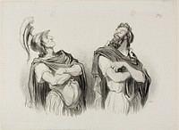 Achilles and Agamemnon. Achilles: “- And what do I care about your Troy!,” plate one from Physionomies Tragiques by Honoré-Victorin Daumier