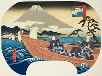 View of Mount Fuji from across the Sea at Miho Bay in Suruga Province (Sunshu Fujisan Miho no kaijo yori chobo), from the series "Ten Views of Famous Mountains in the Provinces (Meizan tsukushi shokoku jukkei)" by Utagawa Hiroshige