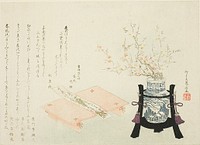 Red and White Plum Blossoms with Poem Slip by Ryuryukyo Shinsai