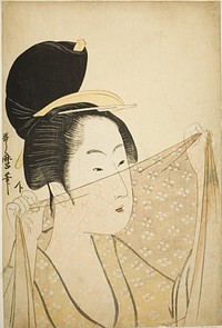 Woman Holding up a Piece of Fabric (Nuno o kazasu onna) by Kitagawa Utamaro