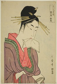 Hinazuru of the Keizetsuro, from the series "Comparing the Charms of Beauties (Bijin kiryo kurabe) (Keizetsuro Hinazuru)" by Kitagawa Utamaro