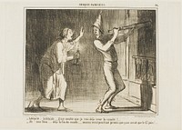 “- Adelaide, Adelaide.. I think I can see the comet coming!!... - Oh my God... this is the end of the world.... how annoying. They promised it wouldn't come until June 13!,” plate 31 from Croquis Parisiens by Honoré-Victorin Daumier