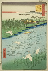 Ferry Crossing at Sakasai (Sakasai no watashi), from the series "One Hundred Famous Views of Edo (Meisho Edo hyakkei)" by Utagawa Hiroshige