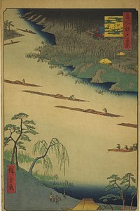 Zenkoji Temple and the Ferry at Kawaguchi (Kawaguchi no watashi Zenkoji), from the series "One Hundred Famous Views of Edo (Meisho Edo hyakkei)" by Utagawa Hiroshige