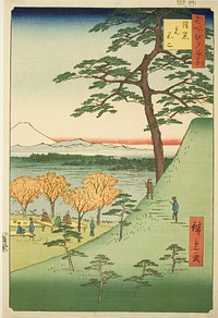 Original Fuji, Meguro (Meguro Moto-Fuji), from the series "One Hundred Famous Views of Edo (Meisho Edo hyakkei)" by Utagawa Hiroshige