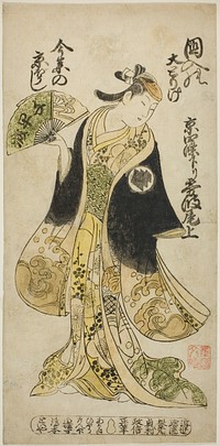 The Actor Kirinami Onoe as Osasa in the play "Hachijin Taiheiki," performed at the Nakamura Theater in the eighth month, 1727 by Okumura Masanobu