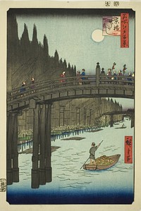 Bamboo Yards and Kyo Bridge (Kyobashi Takegashi), from the series "One Hundred Famous Views of Edo (Meisho Edo hyakkei)" by Utagawa Hiroshige