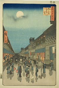 Night View of Saruwaka-machi (Saruwaka-machi yoru no kei), from the series "One Hundred Famous Views of Edo (Meisho Edo hyakkei)" by Utagawa Hiroshige