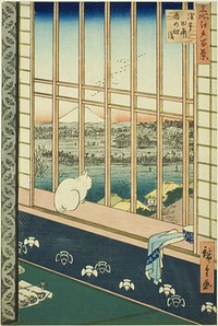 Asakusa Rice Fields and Torinomachi Festival (Asakusa tanbo Torinomachi mode), from the series "One Hundred Famous Views of Edo (Meisho Edo hyakkei)" by Utagawa Hiroshige