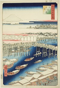 Clear Weather After Snow at Nihon Bridge (Nihonbashi yukibare), from the series "One Hundred Famous Views of Edo (Meisho Edo hyakkei)" by Utagawa Hiroshige