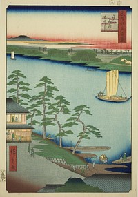 Niijuku Ferry (Niijuku no watashi), from the series "One Hundred Famous Views of Edo (Meisho Edo hyakkei)" by Utagawa Hiroshige