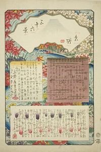 Title page for the series "Thirty-six Views of Mount Fuji (Meisho sanjurokkei)" by Utagawa Hiroshige