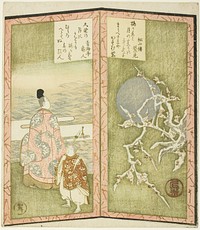 Plum blossoms and poet, from an untitled hexaptych depicting a pair of folding screens by Ryuryukyo Shinsai