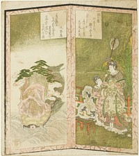 Seiobo (Queen Mother of the West) and tortoise, from an untitled hexaptych depicting a pair of folding screens by Ryuryukyo Shinsai