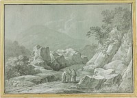 Two Monks giving Water to a Woman and Child in the Wilderness by Carlo Labruzzi