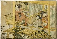 Moon-Viewing Party, from the illustrated book "Picture Book: Flowers of the Four Seasons (Ehon shiki no hana)," vol. 2 by Kitagawa Utamaro