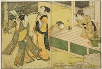 New Year Games of Shuttlecock, Battledore, and Hand Ball, from the illustrated book "Picture Book: Flowers of the Four Seasons (Ehon shiki no hana)," vol. 1 by Kitagawa Utamaro