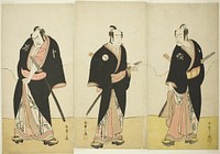 Actors Ichikawa Danjôrô V as Gokuin Sen’emon, Bandô Mitsugorô I as An no Heibei, and Nakamura Sukegorô II as Kaminari Shôkurô in “A Soga Drama on the First Festival Day in the Pleasure District” (“Hatsumombi Kuruwa Soga”) by Katsukawa Shunsho