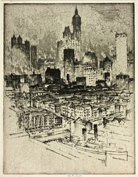 New York, from Brooklyn Bridge by Joseph Pennell