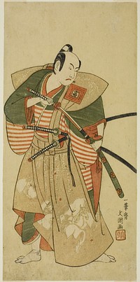 The Actor Ichikawa Komazo II as Kudo Saemon Suketsune (?) in the Play Haru wa Soga Akebono-zoshi (?), Performed at the Nakamura Theater (?) in the First Month, 1772 (?) by Ippitsusai Buncho