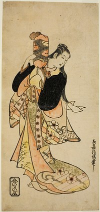 The Actor Ichikawa Monnosuke I as Oiso no Tora in the play "Nigiwai Suehiro Soga," performed at the Morita Theater in the first month, 1721 (?) by Torii Kiyonobu I