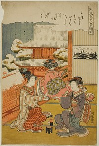 Evening Snow at Sensoji Temple (Sensoji no bosetsu), from the series "Eight Fashionable View of Edo (Furyu Edo hakkei)" by Isoda Koryusai