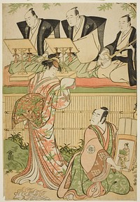 The Actors Matsumoto Koshiro IV as Ukita Sakingo and Sawamura Sojuro III as the ghost of the courtesan Takao, in the play "Ominaeshi Sugata no Hatsuaki," performed at the Nakamura Theater, 1788 by Torii Kiyonaga