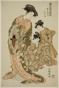 Ukifune of the Kanaya, from the series "Models for Fashion: New Designs as Fresh as Young Leaves (Hinagata wakana hatsu moyo)" by Isoda Koryusai