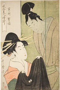 Hour of the Tiger [4 am], Courtesan (Tora no koku, keisei), from the series "Customs of Beauties Around the Clock (Fuzoku bijin tokei)" by Kitagawa Utamaro