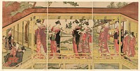 A procession of women holding shimadai decorations by Utagawa Toyokuni I