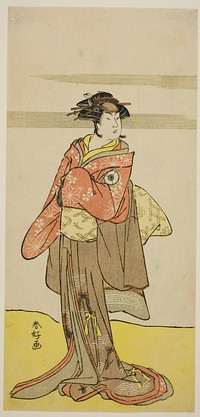 The Actor Iwai Hanshiro IV as Hitomaru Disguised as the Geisha Oshun in the Play Edo no Hana Mimasu Soga, Performed at the Nakamura Theater in the Third Month, 1783 by Katsukawa Shunkо̄