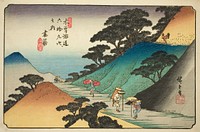 No. 43: Tsumagome, from the series "Sixty-nine Stations of the Kisokaido (Kisokaido rokujukyu tsugi no uchi)" by Utagawa Hiroshige