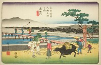 No. 66: Echikawa, from the series "Sixty-nine Stations of the Kisokaido (Kisokaido rokujukyu tsugi no uchi)" by Utagawa Hiroshige