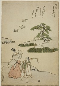 The Jewel River of Plovers in Mutsu Province (Mutsu Chidori no Tamagawa), from an untitled series of Six Jewel Rivers by Rekisentei Eiri