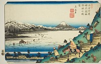 No. 31: View of Lake Suwa from Shiojiri Pass (Sanjuichi: Shiojiri toge Suwa no kosui chobo), from the series "[Sixty-nine Stations of the] Kisokaido" by Keisai Eisen