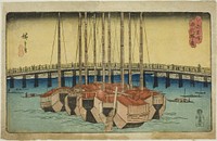 View of Eitai Bridge (Eitaibashi no zu), from the series "Famous Places in Edo (Koto meisho)" by Utagawa Hiroshige
