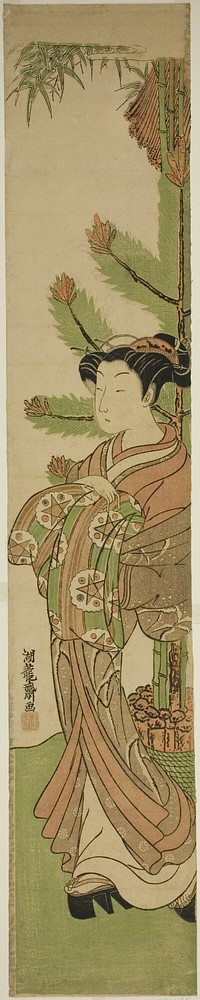 Courtesan in Front of New Year's Decoration of Pine and Bamboo by Isoda Koryusai