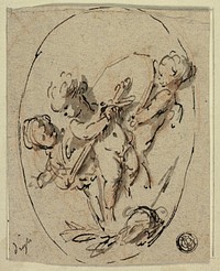 Putti with Shield and Sword by Jacob de Wit
