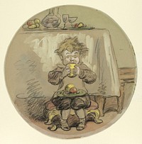 Boy Eating Fruit by Hablot Knight Browne