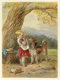 Little Girl and Dog by Hablot Knight Browne