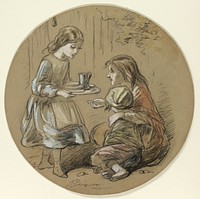 Girl Bringing Food to Poor Children by Hablot Knight Browne